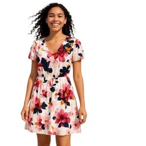 Old Navy Pink and Red Festival Resortwear Flutter Sleeve Floral Sundress Size XL